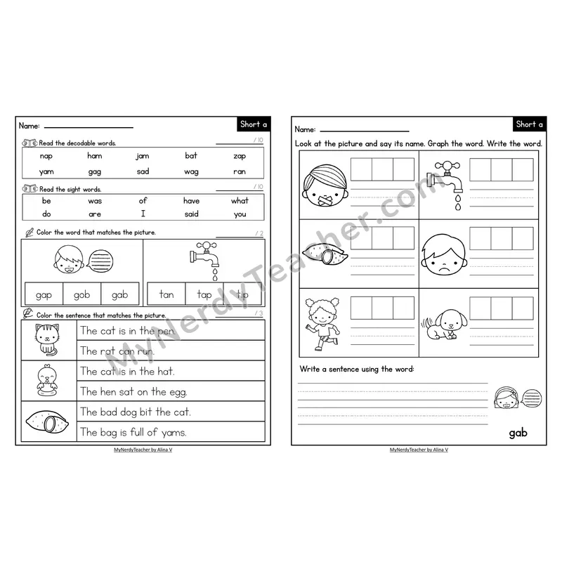 Decodable Look-Alike Words and Sentences Worksheet — Short A CVC Review