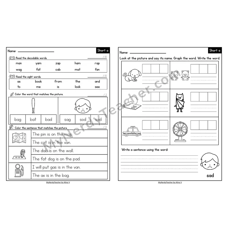 Decodable Look-Alike Words and Sentences Worksheet — Short A CVC Review
