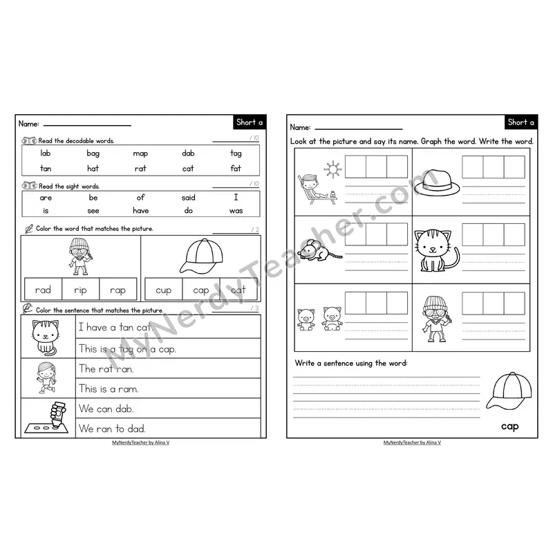 Decodable Look-Alike Words and Sentences Worksheet — Short A CVC Review