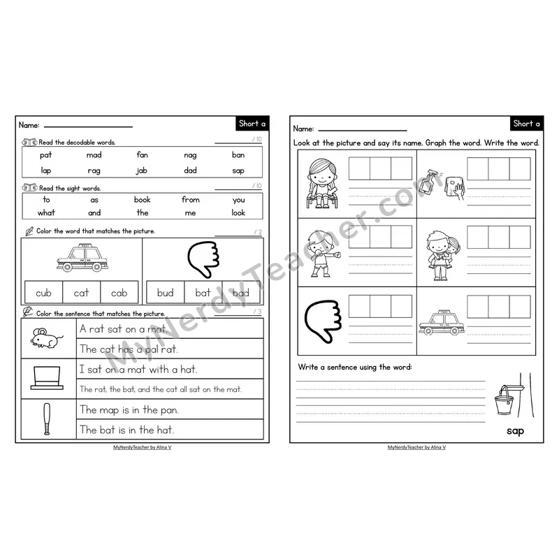 Decodable Look-Alike Words and Sentences Worksheet — Short A CVC Review