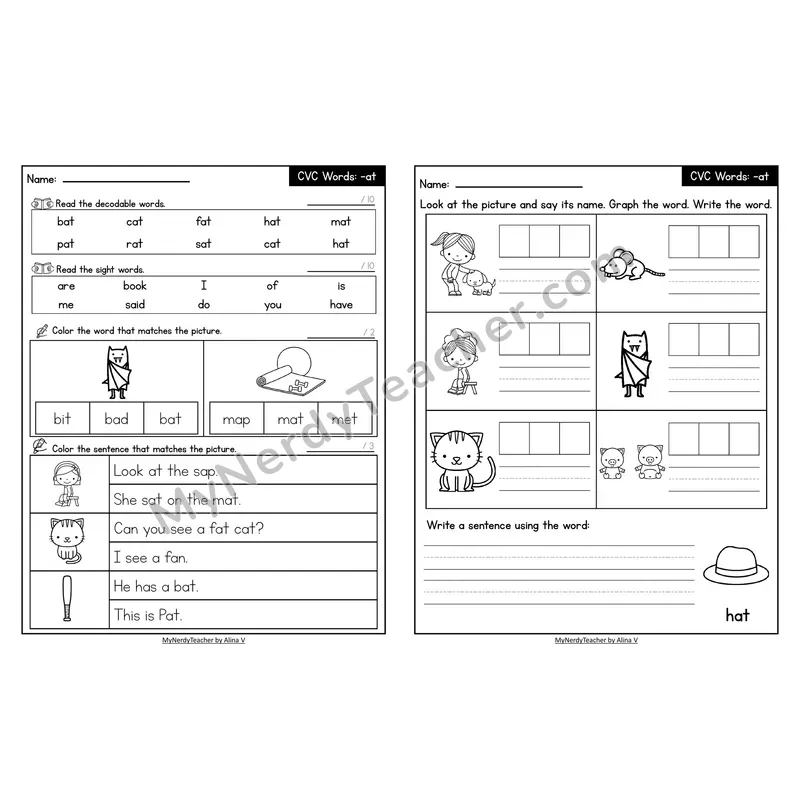 Decodable Look-Alike Words and Sentences Worksheet — Short A CVC