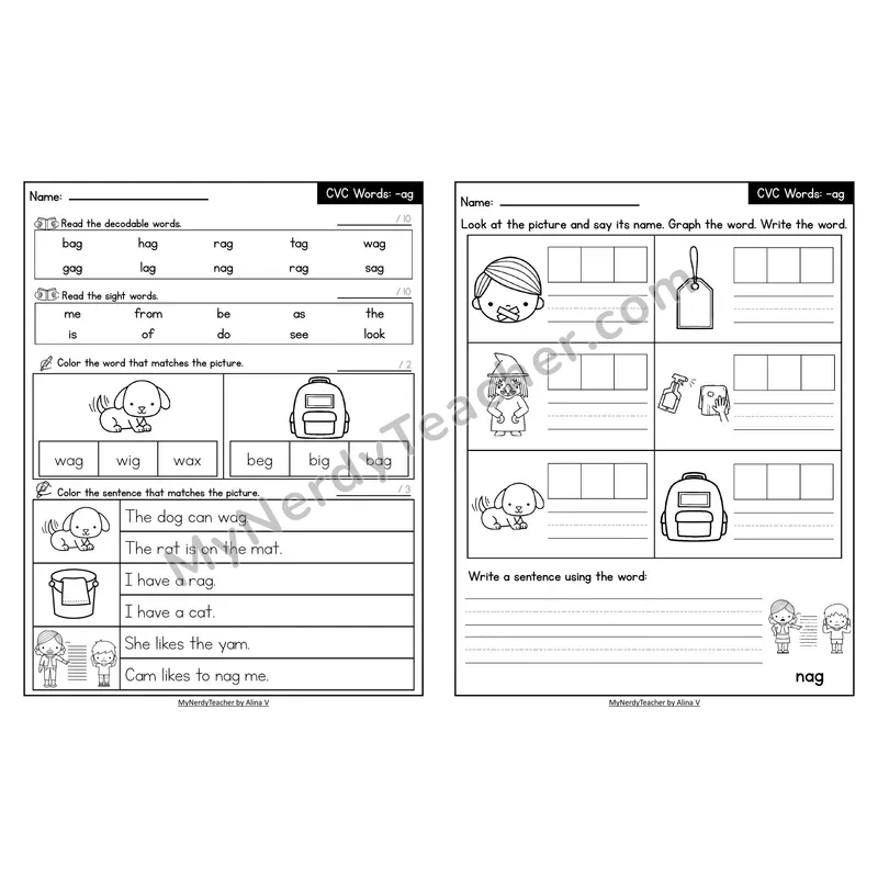 Decodable Look-Alike Words and Sentences Worksheet — Short A CVC