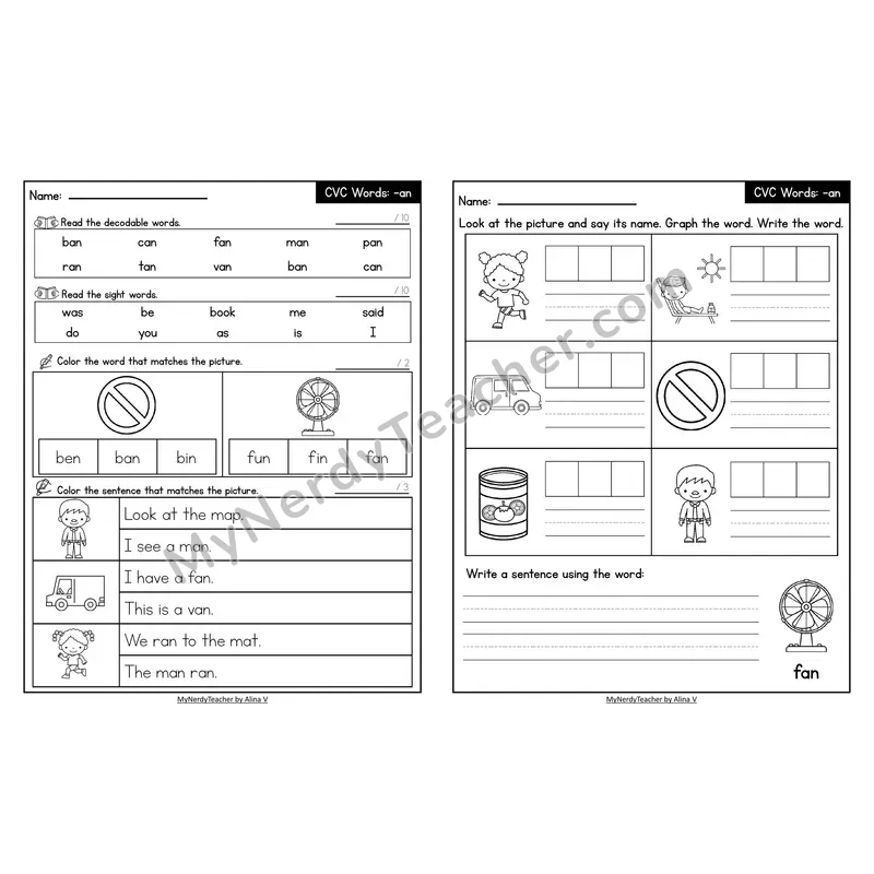 Decodable Look-Alike Words and Sentences Worksheet — Short A CVC