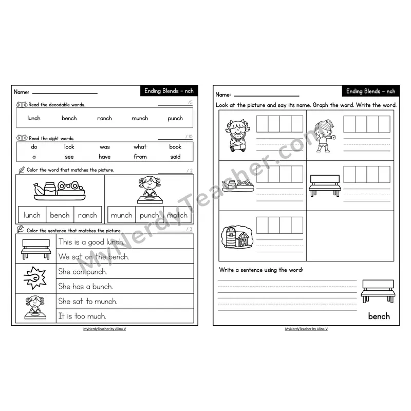 Decodable Look-Alike Words and Sentences Worksheet — nch Trigraph