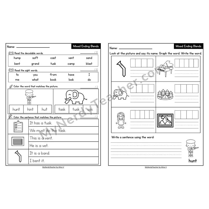 Decodable Look-Alike Words and Sentences Worksheet — Mixed Ending Blends