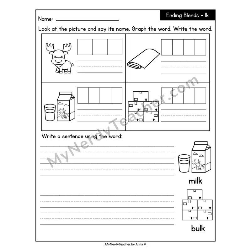 Decodable Look-Alike Words and Sentences Worksheet — -lk Ending Blend