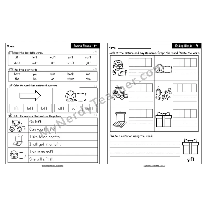 Decodable Look-Alike Words and Sentences Worksheet — -ft Ending Blend