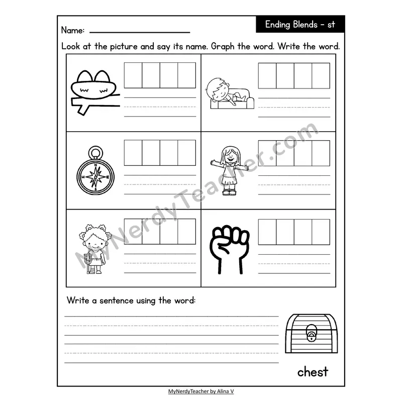 Decodable Look-Alike Words and Sentences Worksheet — -st Ending Blend
