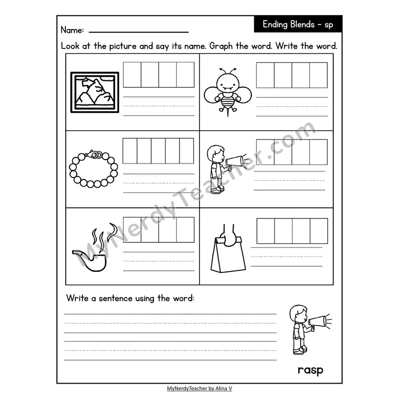 Decodable Look-Alike Words and Sentences Worksheet — sp S Blend