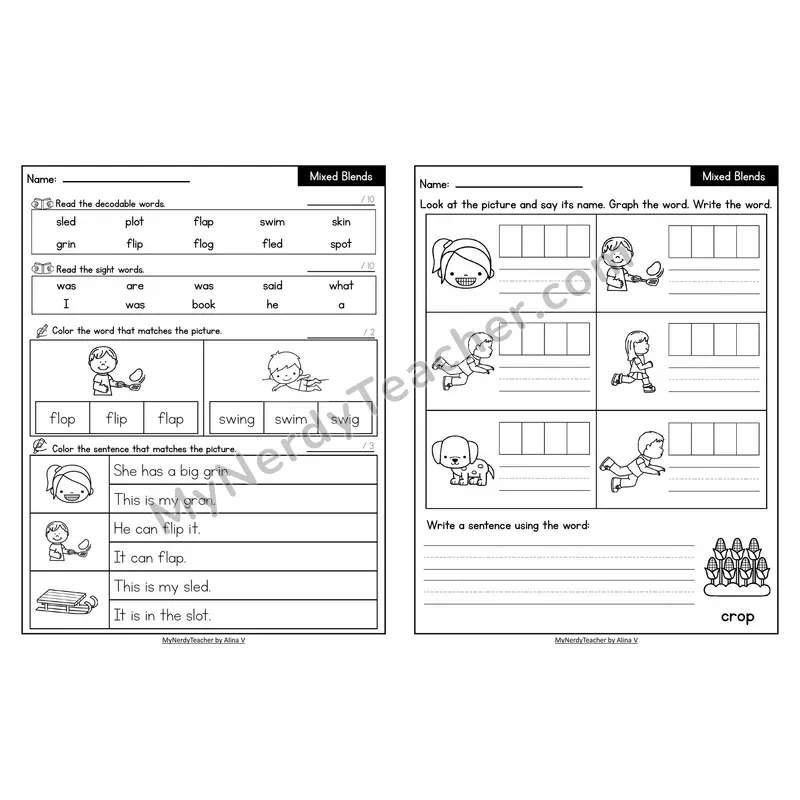 Decodable Look-Alike Words and Sentences Worksheet — Mixed Consonant Blends