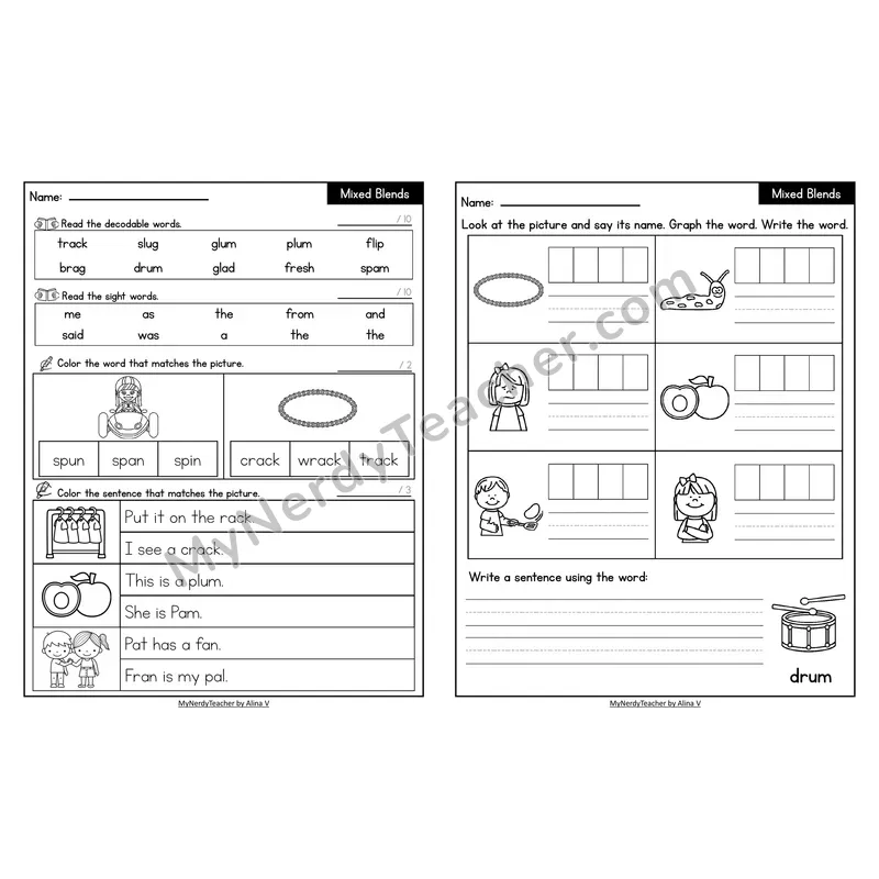 Decodable Look-Alike Words and Sentences Worksheet — Mixed Consonant Blends