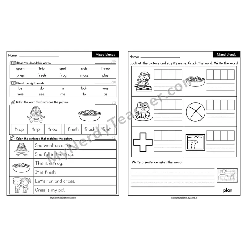 Decodable Look-Alike Words and Sentences Worksheet — Mixed Consonant Blends