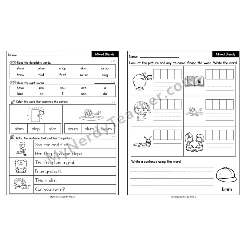 Decodable Look-Alike Words and Sentences Worksheet — Mixed Consonant Blends