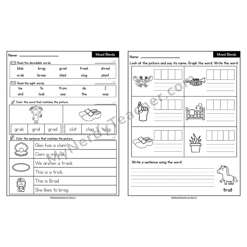 Decodable Look-Alike Words and Sentences Worksheet — Mixed Consonant Blends