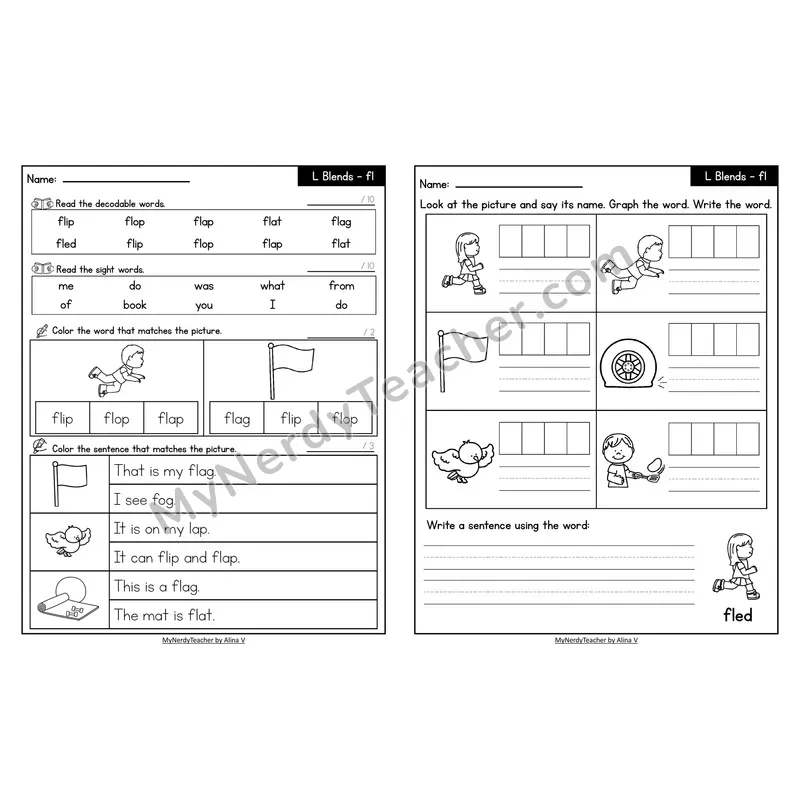 Decodable Look-Alike Words and Sentences Worksheet — fl L Blend