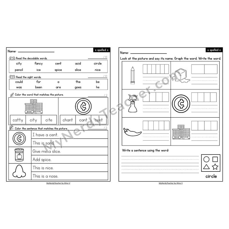 Decodable Look-Alike Words and Sentences Worksheet — Soft c spelled _ce