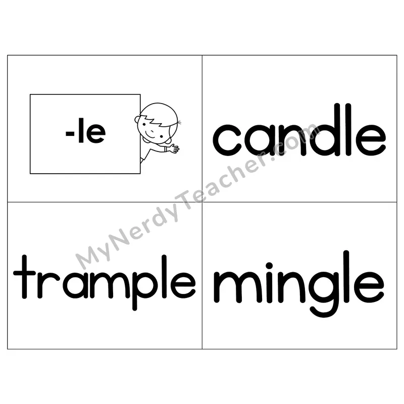 Consonant -le Phonics Flip Book — B&W