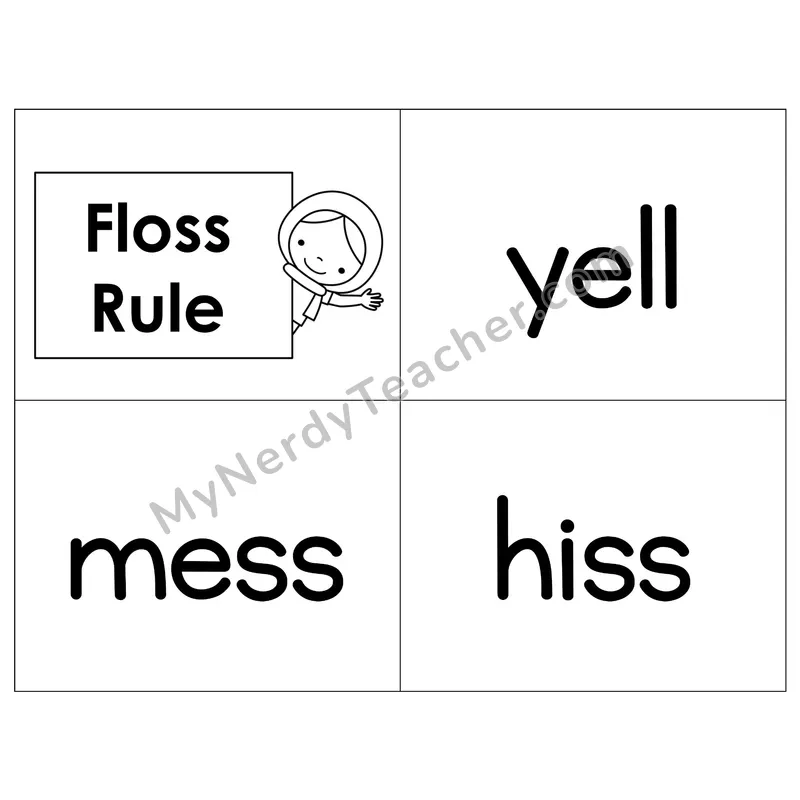 Floss Rule (ff, ll, ss, zz) Phonics Flip Book — B&W