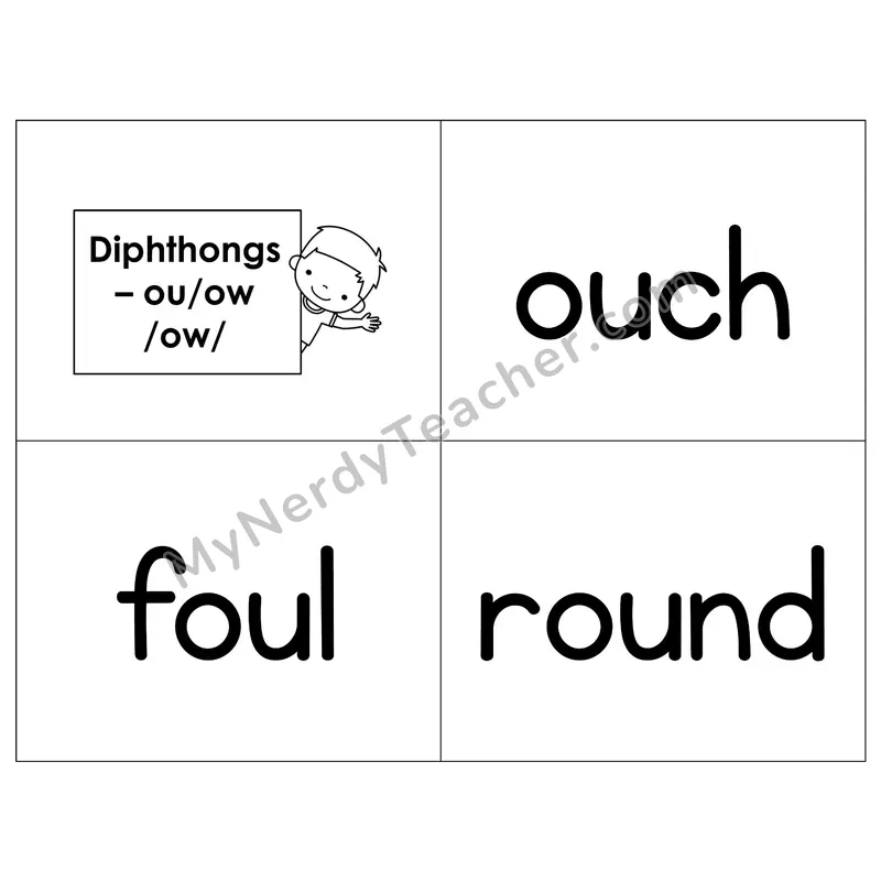 Diphthongs ou/ow Phonics Flip Book — B&W