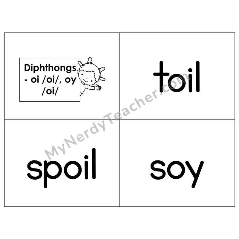 Diphthongs oi/oy Phonics Flip Book — B&W