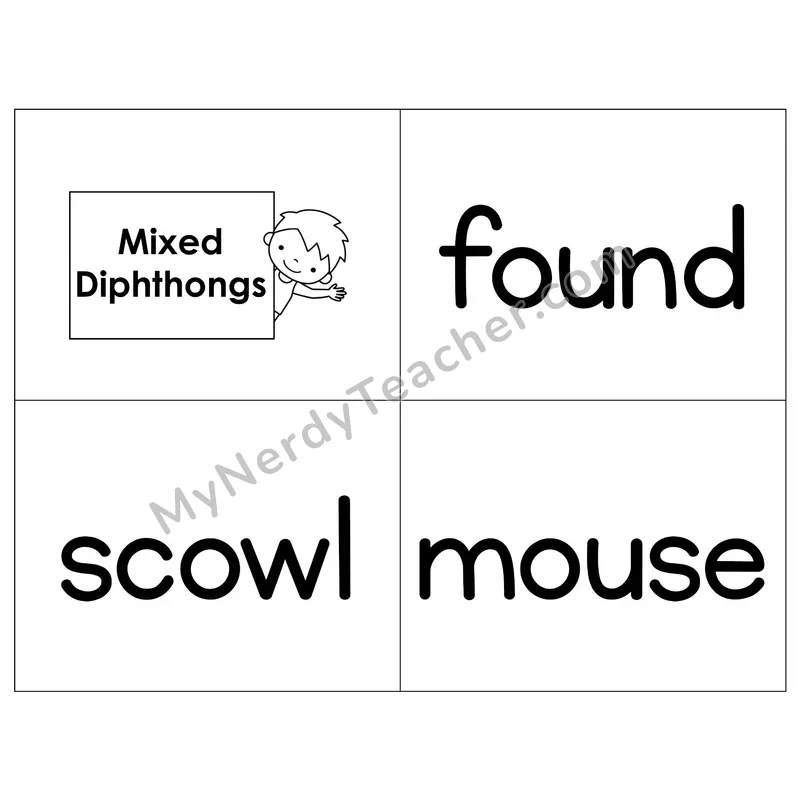 Mixed Diphthongs Phonics Flip Book — B&W