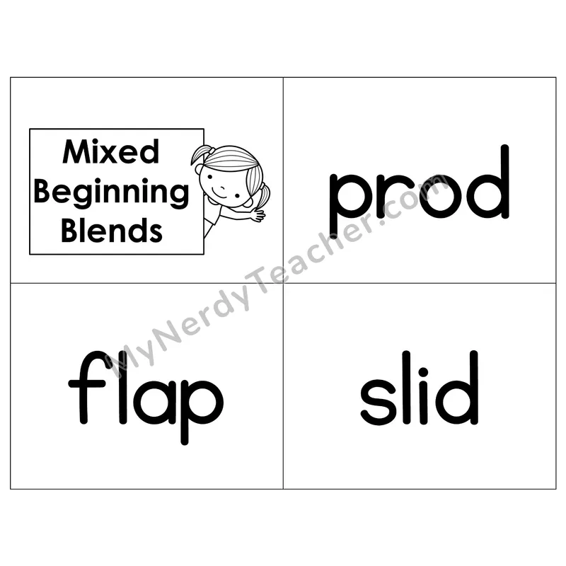 Mixed Beginning Blends Phonics Flip Book — B&W