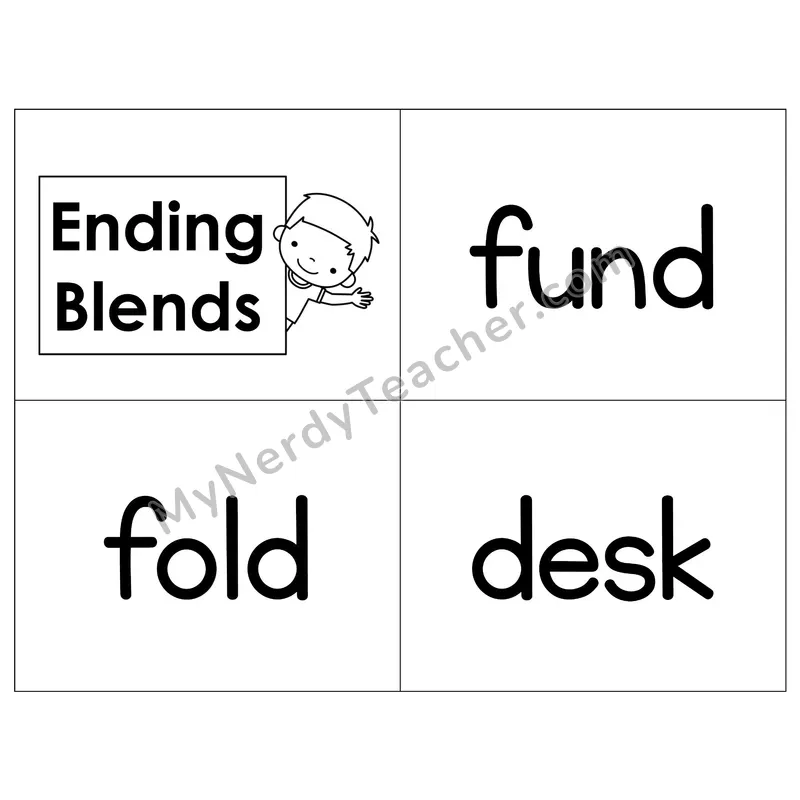 Mixed Ending Blends Phonics Flip Book — B&W