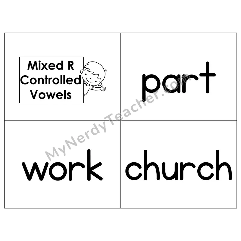 Mixed R-Controlled Vowels Phonics Flip Book — B&W