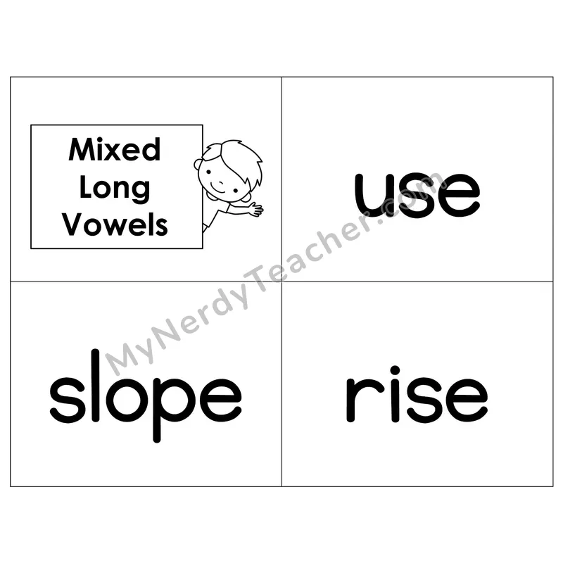 Mixed Long Vowels (VCe) Phonics Flip Book — B&W