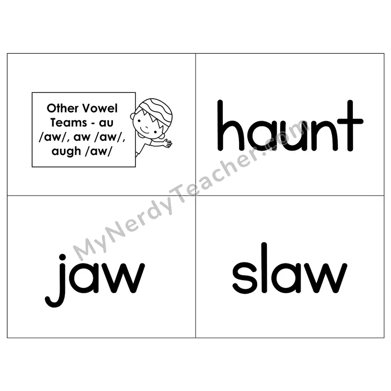 Vowel Teams au/aw/augh Phonics Flip Book — B&W