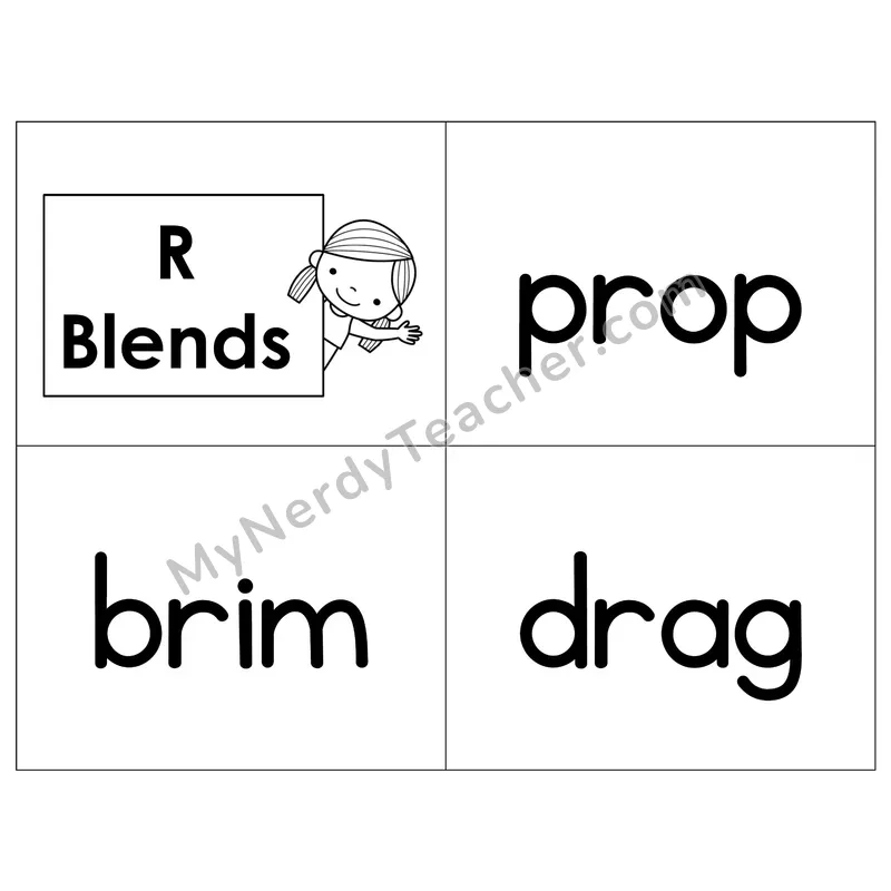 R Blends Phonics Flip Book — B&W