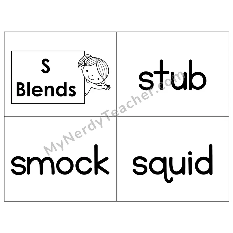 S Blends Phonics Flip Book — B&W