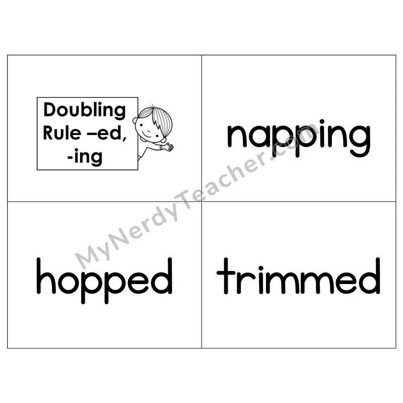 Suffix Doubling Rule (-ed, -ing) Phonics Flip Book — B&W