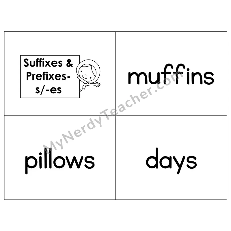Suffixes -s and -es Phonics Flip Book — B&W
