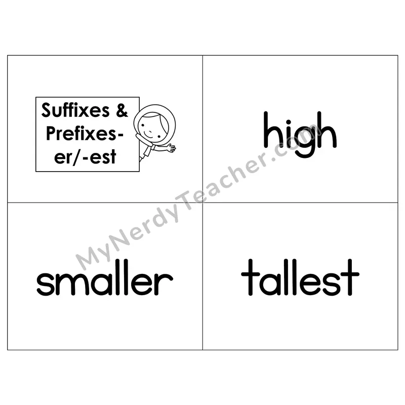 Suffixes -er and -est Phonics Flip Book — B&W
