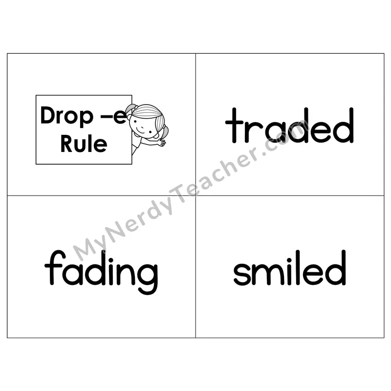 Suffix Drop-e Rule Phonics Flip Book — B&W