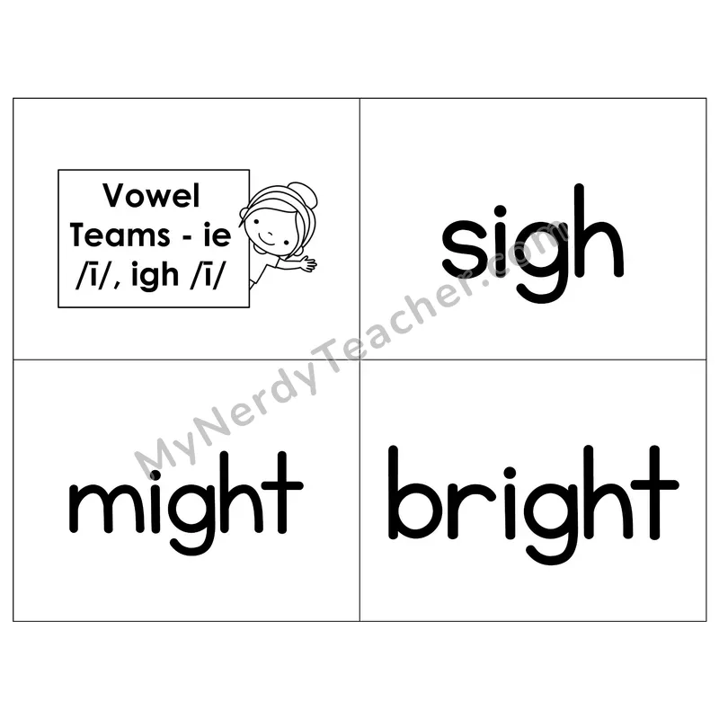 Vowel Teams ie/igh Phonics Flip Book — B&W