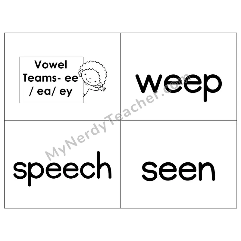 Vowel Teams ee/ea/ey Phonics Flip Book — B&W