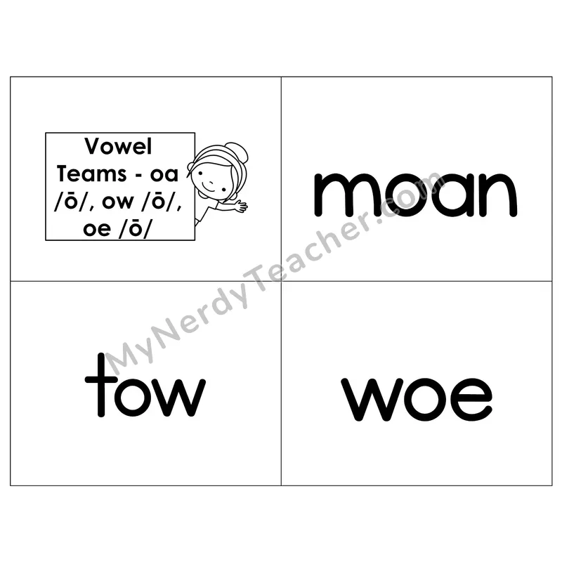 Vowel Teams oa/ow/oe Phonics Flip Book — B&W