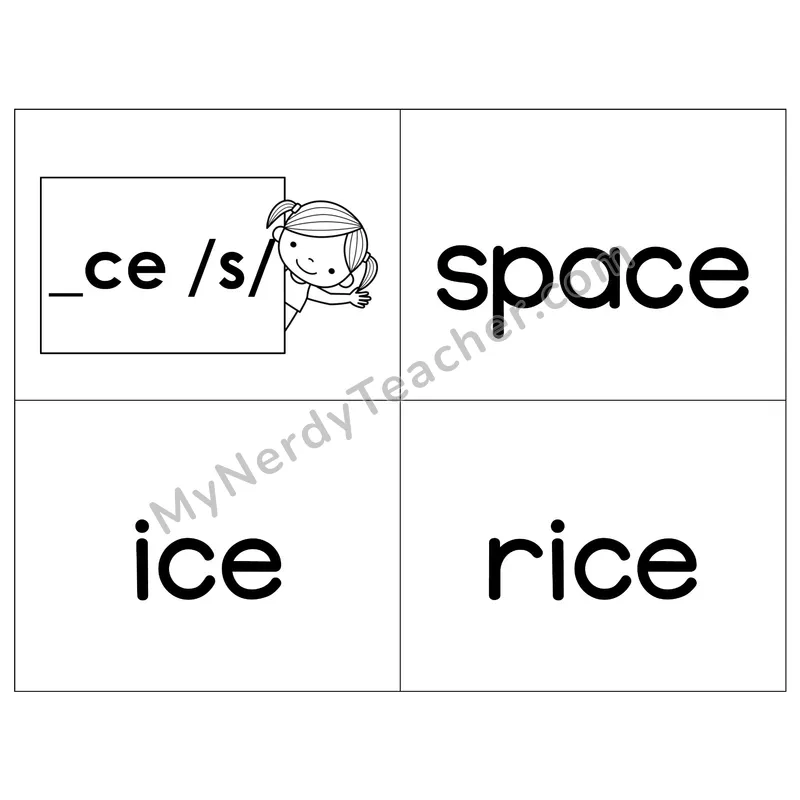 Soft C (_ce) Phonics Flip Book — B&W