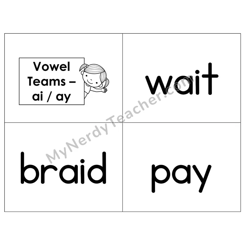 Vowel Teams ai/ay Phonics Flip Book — B&W