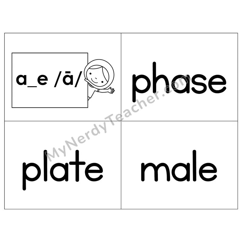 Long A (a_e) VCe Phonics Flip Book — B&W