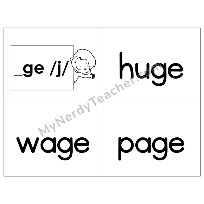 Soft G (_ge) Phonics Flip Book — B&W
