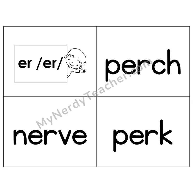 R-Controlled Vowel er Phonics Flip Book — B&W