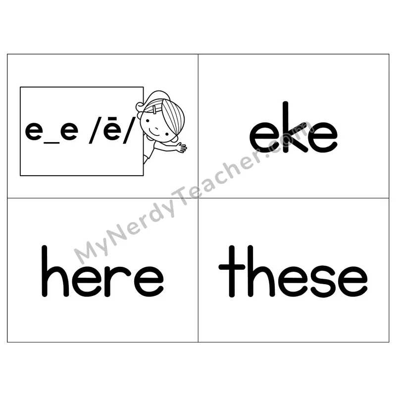 Long E (e_e) VCe Phonics Flip Book — B&W