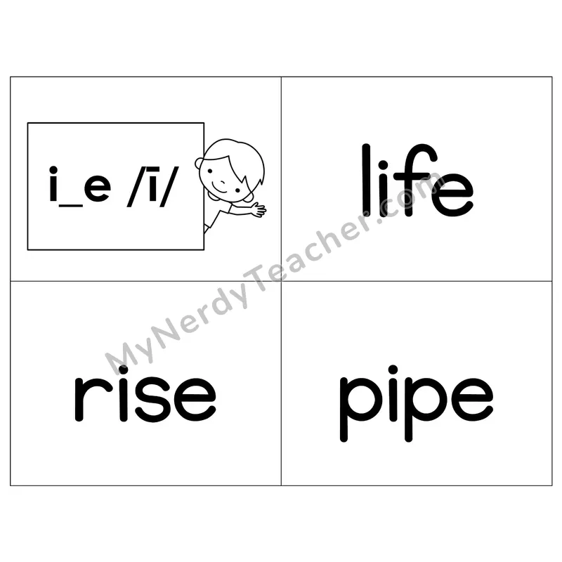 Long I (i_e) VCe Phonics Flip Book — B&W