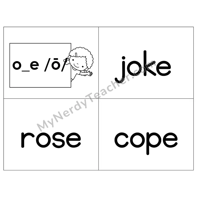 Long O (o_e) VCe Phonics Flip Book — B&W