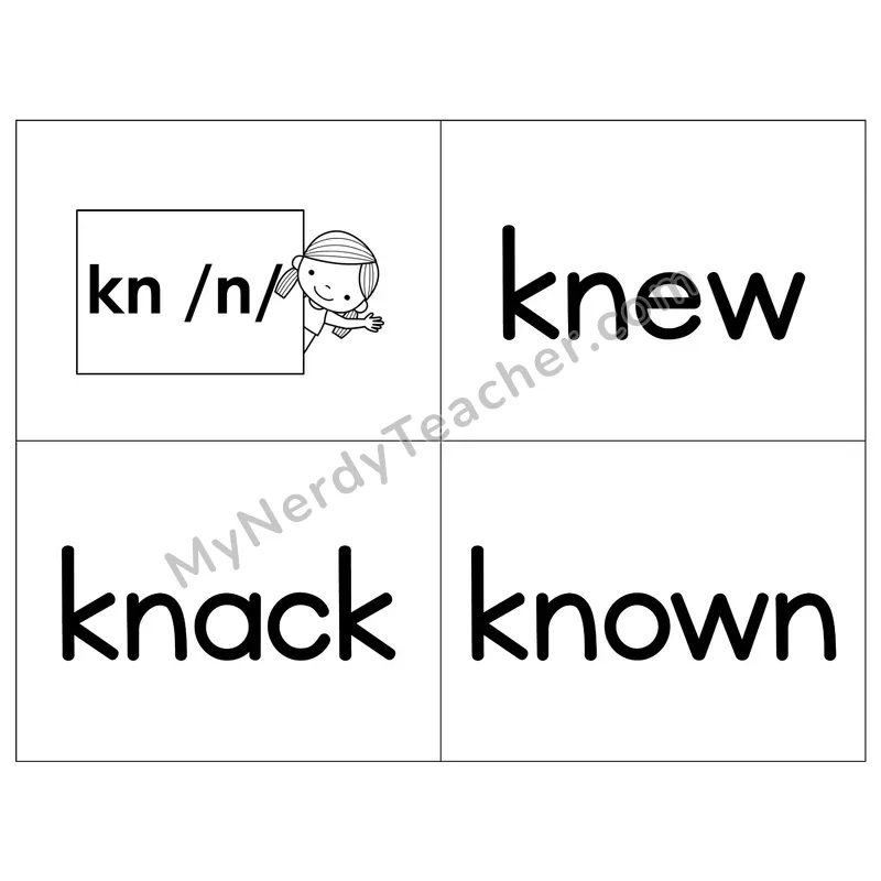 Silent Letter kn Phonics Flip Book — B&W