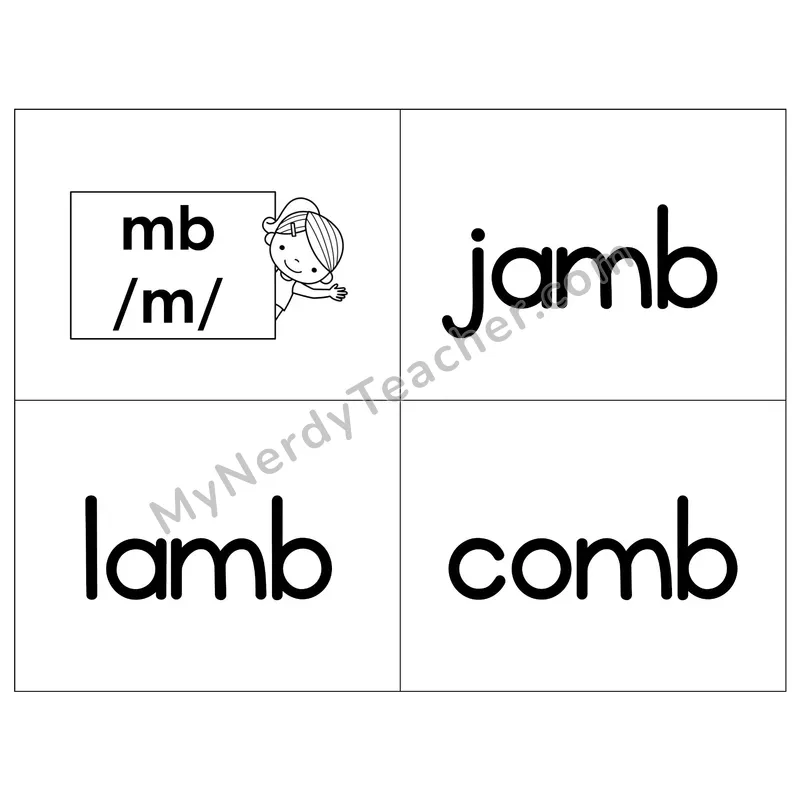 Silent Letter mb Phonics Flip Book — B&W