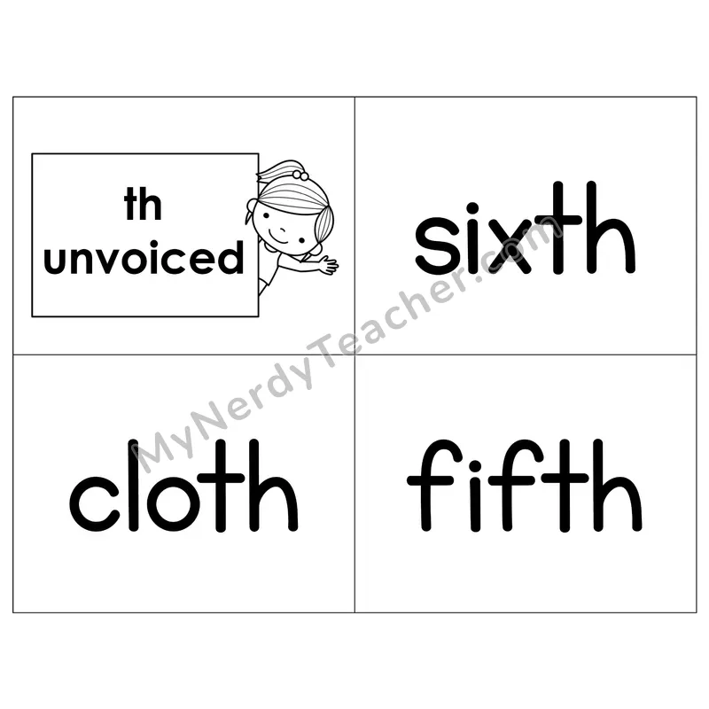 Digraph th (Unvoiced) Phonics Flip Book — B&W